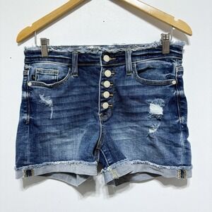Judy Blue Shorts Womens M Blue Denim Distressed High Rise Curvy Stretch Button